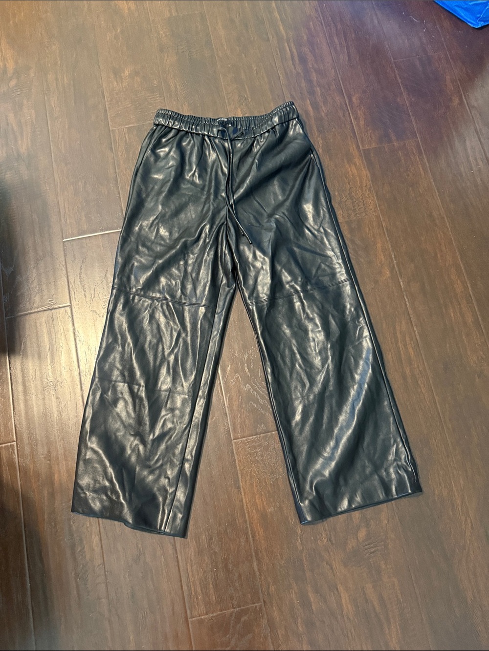 Black Faux Leather Wide-Leg Women's Pants